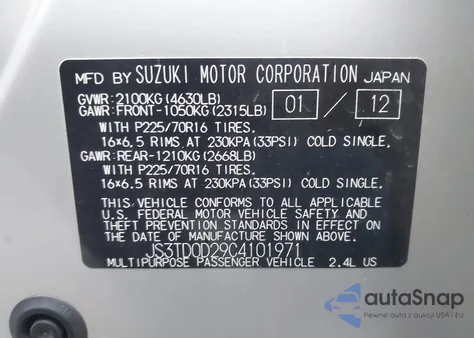 2012 Suzuki Grand Vitara Premium из США, поврежденный, VIN JS3TD0D29C4101971